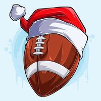 divertente palla da football americano di natale con cappello di babbo natale, palla sportiva per le vacanze di natale vettore