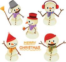 set di pupazzo di neve dipinto ad acquerello, decorazioni natalizie, clipart festive. disegnato a mano isolato su sfondo bianco vettore