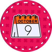 9 ° di ottobre linea pieno etichetta icona vettore