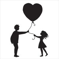 silhouette di un' coppia nel amore, un' ragazzo e un' ragazza con un' Palloncino cuore. San Valentino giorno, amore, relazioni vettore