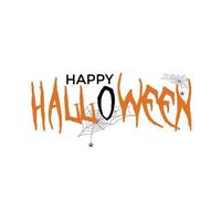 banner tipografia felice halloween, illustrazione vettoriale con ragnatela e ragno, calligrafia di halloween