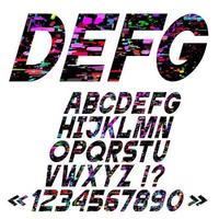 lettere dell'alfabeto luminose inclinate, stile arte glitch, set vettoriale