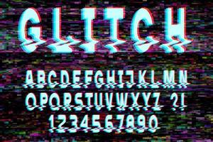 lettere e numeri di carattere distorto glitch alla moda vettore