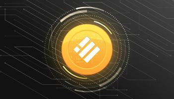 binance usd busd criptovaluta banner a tema. Binance usd moneta o icona busd su sfondo di colore nero moderno. vettore