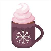 bevanda di natale cioccolata calda con crema isolata su sfondo bianco.coppa di natale con un simbolo invernale per un inverno accogliente. illustrazione vettoriale