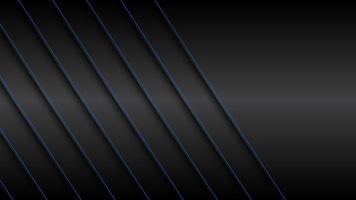 sfondo di design materiale nero e blu con linee diagonali blu, illustrazione vettoriale widescreen astratta moderna