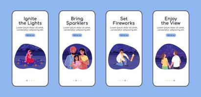modello vettoriale piatto dello schermo dell'app mobile onboarding celebrazione diwali