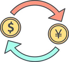 Scambia lo yen con l&#39;icona di vettore del dollaro