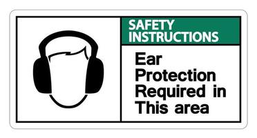 istruzioni di sicurezza protezione per le orecchie richiesta in questa area simbolo segno su sfondo bianco, illustrazione vettoriale