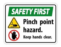 sicurezza primo pericolo punto di pizzicamento, tenere le mani chiare simbolo segno isolare su sfondo bianco, illustrazione vettoriale