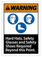 segnale di avvertimento elmetti, occhiali di sicurezza e scarpe antinfortunistiche obbligatori oltre questo punto con simbolo DPI vettore