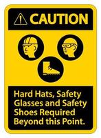 segnale di attenzione elmetto, occhiali di sicurezza e scarpe di sicurezza obbligatori oltre questo punto con il simbolo ppe vettore