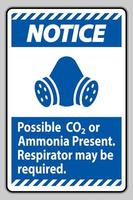 avviso segno dpe possibile presenza di co2 o ammoniaca, potrebbe essere necessario un respiratore vettore