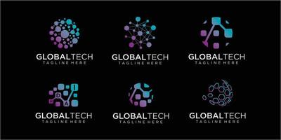 set di ispirazioni per la progettazione di logo di dati globali colorati vettore