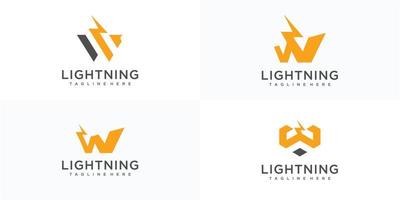 set di lettera w e modello di progettazione del logo di illuminazione vettore