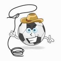 il personaggio mascotte del pallone da calcio diventa un cowboy. illustrazione vettoriale