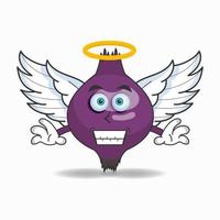 personaggio mascotte cipolla viola vestito come un angelo. illustrazione vettoriale
