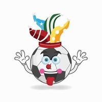 il personaggio mascotte del pallone da calcio diventa un clown. illustrazione vettoriale