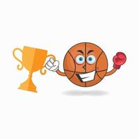 il personaggio della mascotte del basket vince un trofeo di boxe. illustrazione vettoriale