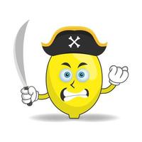 il personaggio mascotte del limone diventa un pirata. illustrazione vettoriale