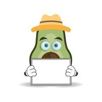 personaggio mascotte avocado che tiene una lavagna bianca. illustrazione vettoriale