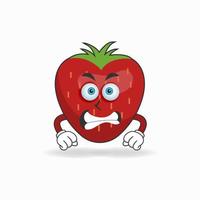 personaggio mascotte fragola con espressione arrabbiata. illustrazione vettoriale