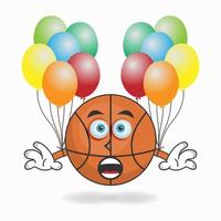 personaggio della mascotte del basket che tiene un palloncino. illustrazione vettoriale