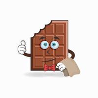 il personaggio della mascotte del cioccolato diventa camerieri. illustrazione vettoriale