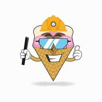 il personaggio della mascotte del gelato diventa un ufficiale minerario. illustrazione vettoriale