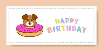 banner di buon compleanno con simpatico personaggio dei cartoni animati di cane. illustrazione vettoriale