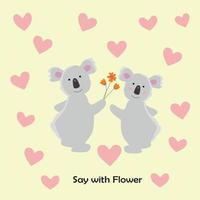 due koala con fiori e amore vettore