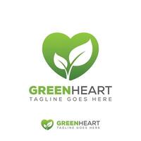 cuore con foglia logo, verde cuore logo vettore design modello con cuore forma e foglia