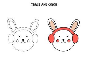traccia e colora il simpatico coniglio. foglio di lavoro per bambini. vettore