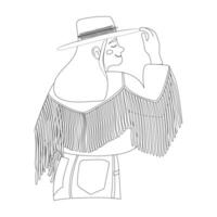 cowboy ragazza nel un' cappello.donna nel un' cowboy giacca.selvaggio ovest concetto.vettore contorno disegno. vettore