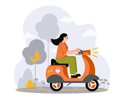 femmina equitazione scooter fuori. eco trasporto con elettrico motori vettore