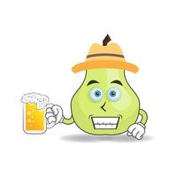 il personaggio mascotte guava tiene in mano un bicchiere pieno di una bevanda. illustrazione vettoriale