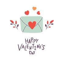 san valentino giorno carta. lettera con cuore con dichiarazione di amore e mano lettering su bianca sfondo. piatto stile. cartone animato vettore illustrazione