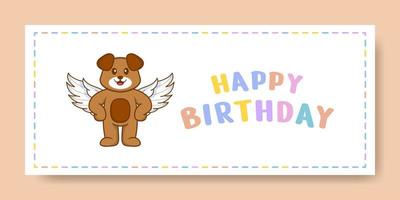 banner di buon compleanno con simpatico personaggio dei cartoni animati di cane. illustrazione vettoriale