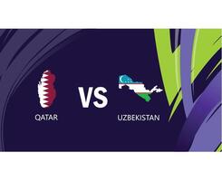 Qatar e Uzbekistan incontro carta geografica bandiere asiatico nazioni 2023 emblemi squadre paesi asiatico calcio simbolo logo design vettore illustrazione