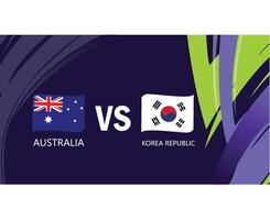 Australia e Corea repubblica incontro nastro bandiere asiatico nazioni 2023 emblemi squadre paesi asiatico calcio simbolo logo design vettore illustrazione