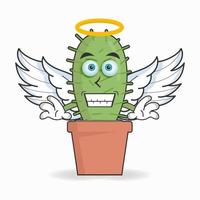 personaggio mascotte cactus vestito come un angelo. illustrazione vettoriale