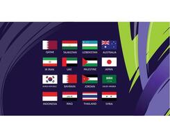 asiatico nazioni 2023 emblemi bandiere squadre paesi asiatico calcio simbolo logo design vettore illustrazione