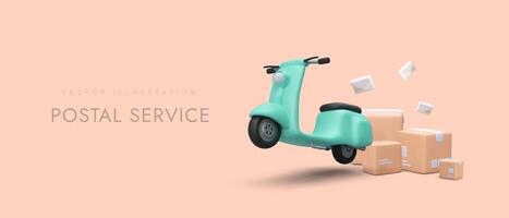 elettrico scooter è nel fretta per consegnare pacco. realistico illustrazione di Corriere servizio vettore