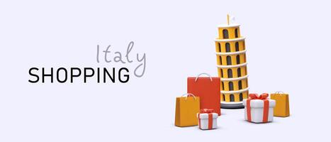 shopping nel Italia. tour per Roma, Milano. strade con negozi e boutique vettore