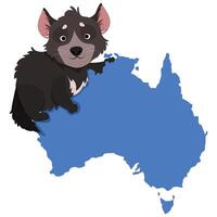 carino tasmaniano diavolo seduta su superiore di un' carta geografica di Australia vettore