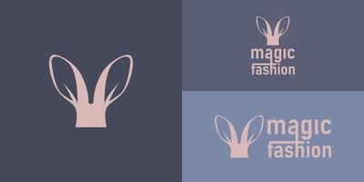 il logo di un' moda marca per maghi è simboleggiato di un illustrazione di coniglio orecchie e lettering Magia moda presentata con multiplo sfondo colori. il logo è adatto per un' Magia logo vettore