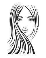 linea arte, contorno disegno di un' bellissimo donna con lungo capelli. bellezza logo. moda e bellezza concetto. vettore