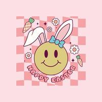 carino retrò illustrazione di contento viso con coniglietto orecchie per Pasqua vacanze vettore