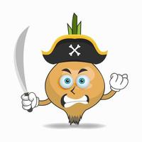il personaggio mascotte della cipolla diventa un pirata. illustrazione vettoriale