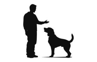 cane allenatore nero silhouette nero vettore isolato su un' bianca sfondo